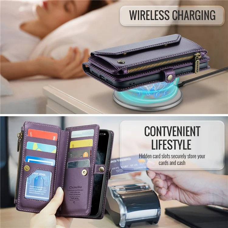 CASEME C36 Series For iPhone 11 Pro Max Crossbody Case RFID Blocking Leather Phone Cover Zipper Wallet