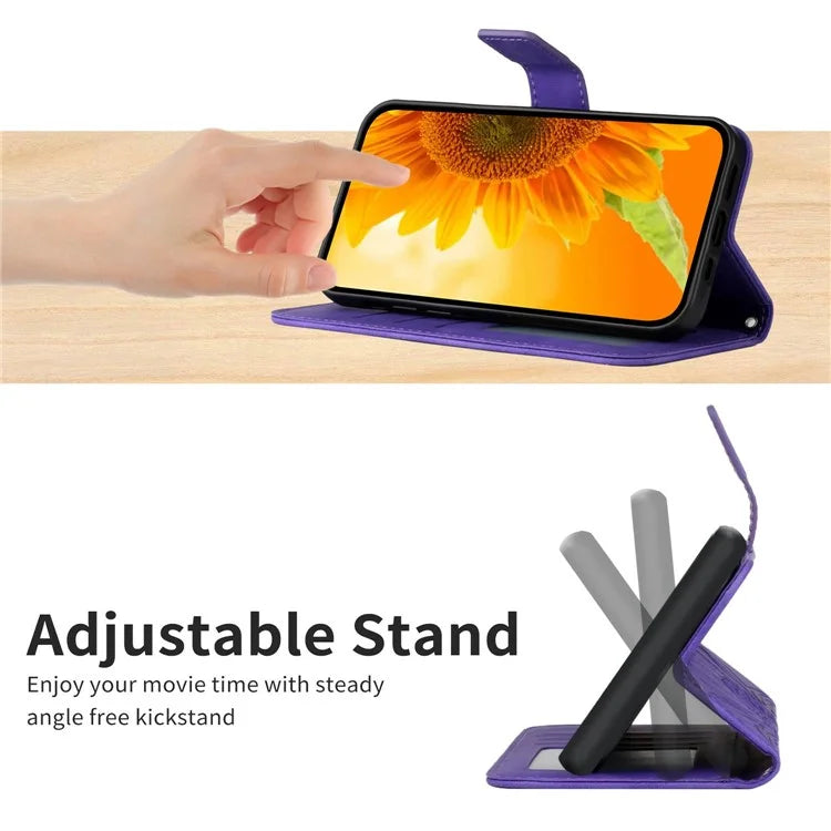 HT04 For iPhone 16 Pro Max Leather Case Sunflower Phone Wallet Cover with Shoulder Strap