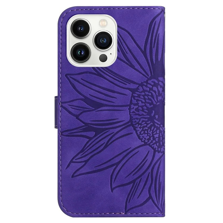 HT04 For iPhone 16 Pro Max Case Sunflower Leather Handbag Flip Phone Cover