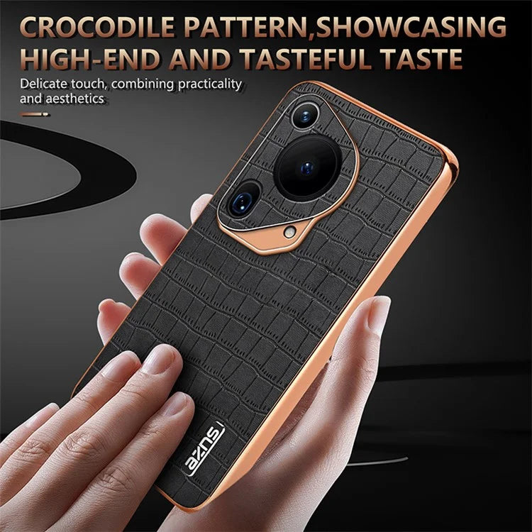 AZNS For Huawei Pura 70 Ultra Case Leather Electroplating Phone Cover Crocodile Pattern Textured