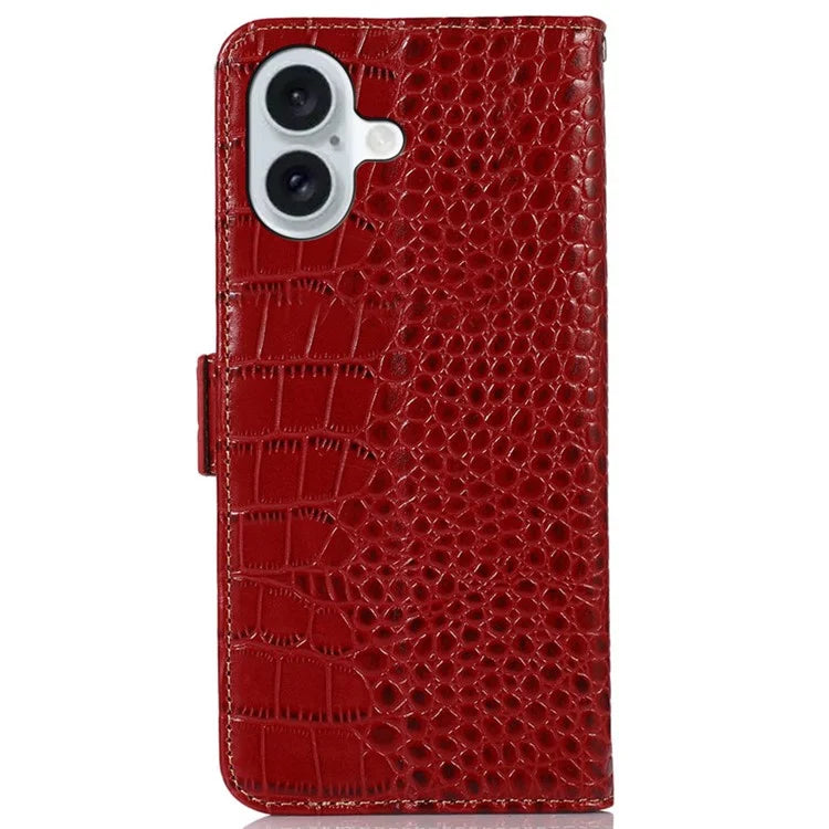 For iPhone 16 Plus Wallet Case RFID Blocking Genuine Cow Leather Phone Cover