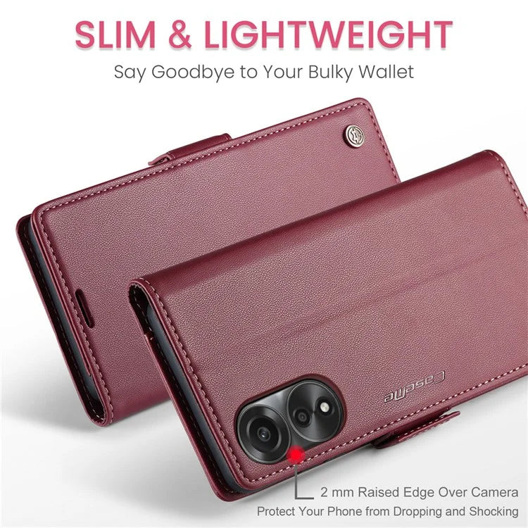 CASEME 023 Series For Oppo A78 4G Case RFID Blocking PU Leather Glossy Phone Wallet Cover