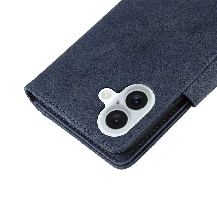 For iPhone 16 Plus Shockproof Case Rivet Decor PU Leather Zipper Wallet Phone Cover