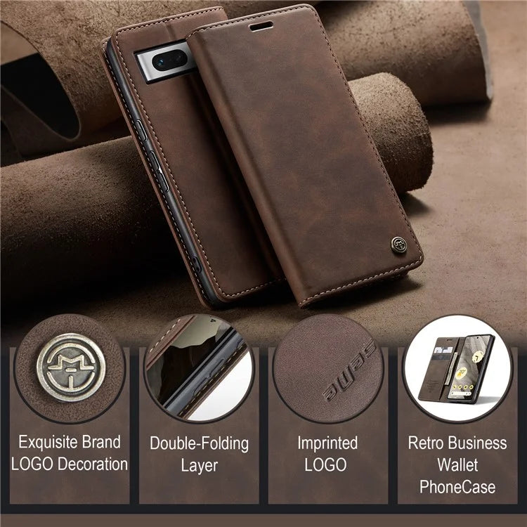 CASEME 013 Series For Google Pixel 7a Case Card Holder Stand Leather Phone Cover