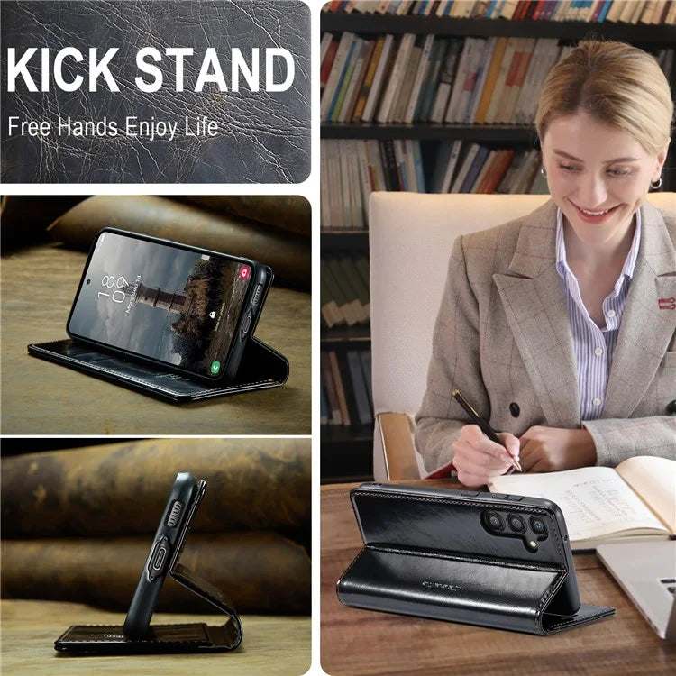 CASEME 003 Series For Samsung Galaxy A55 5G Leather Case Stand Retro Phone Cover