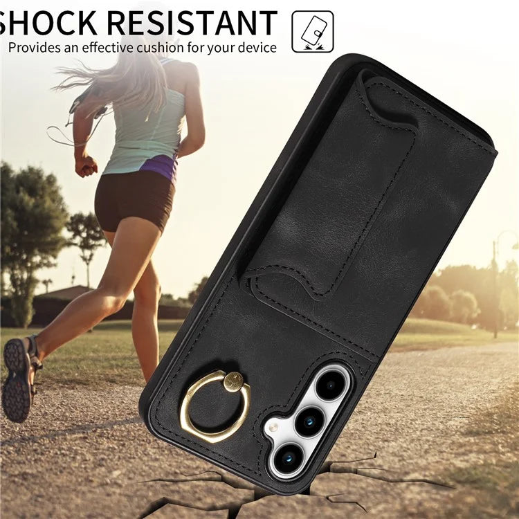 001 For Samsung Galaxy A35 5G Case Ring Kickstand Leather+TPU Phone Cover with Card Holder