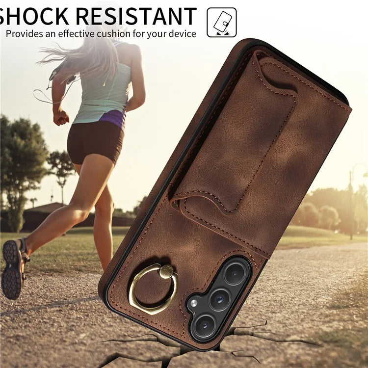 001 For Samsung Galaxy A55 5G Case Ring Kickstand PU+TPU Phone Cover with Card Holder