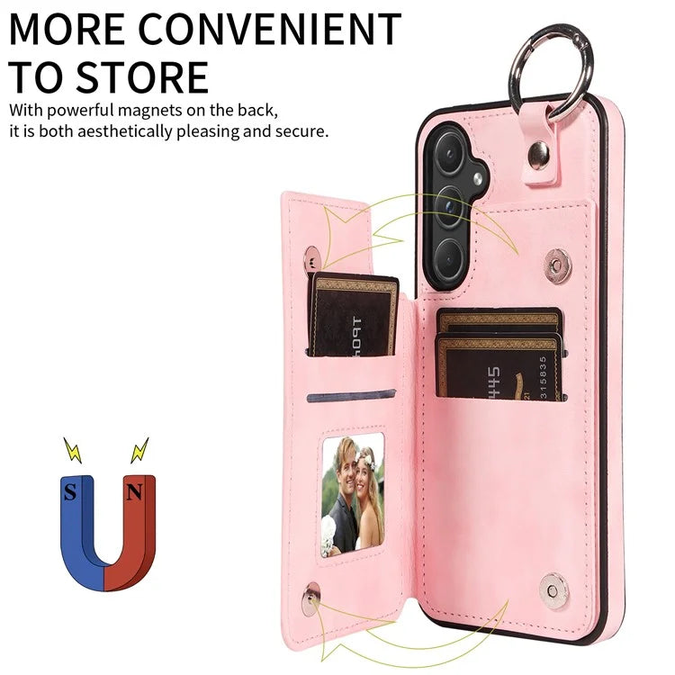003 For Samsung Galaxy A55 5G Case Card Slots Ring Kickstand PU Leather+TPU Phone Cover