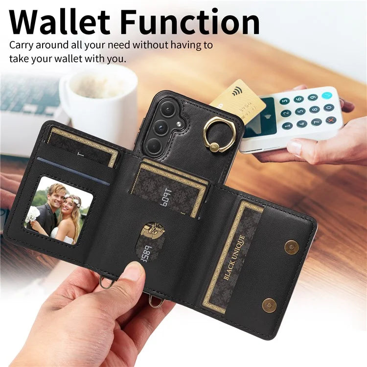 007 For Samsung Galaxy A55 5G Kickstand Case Card Slots Leather+TPU Phone Cover