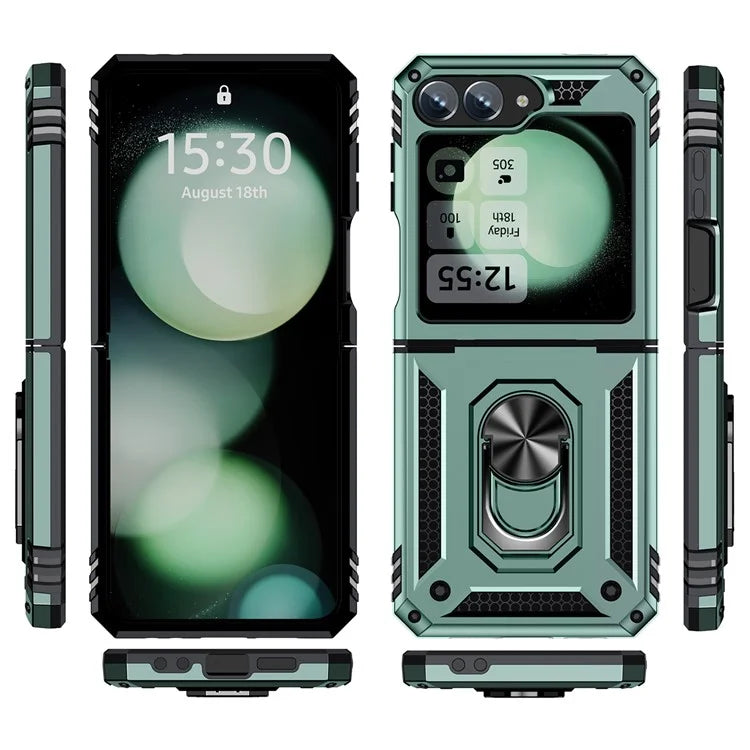 For Samsung Galaxy Z Flip5 5G Case TPU+PC Phone Cover with Ring Kickstand Drop Protectionish Green