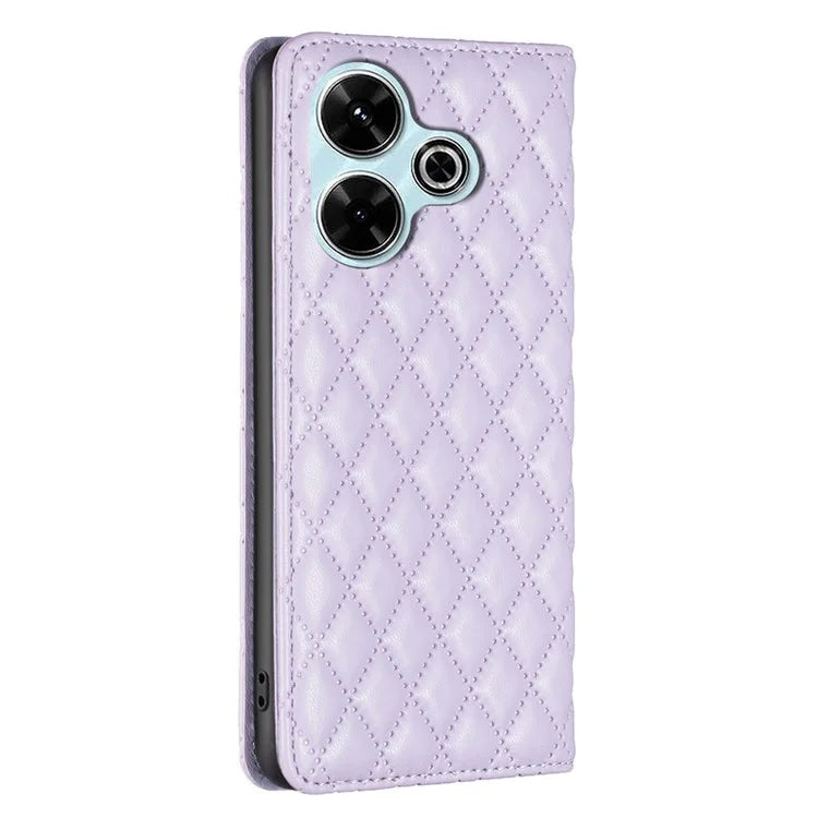 BINFEN COLOR BF Style-16 For Xiaomi Redmi 13 4G / Poco M6 4G Case Leather Phone Cover Rhombus Grid