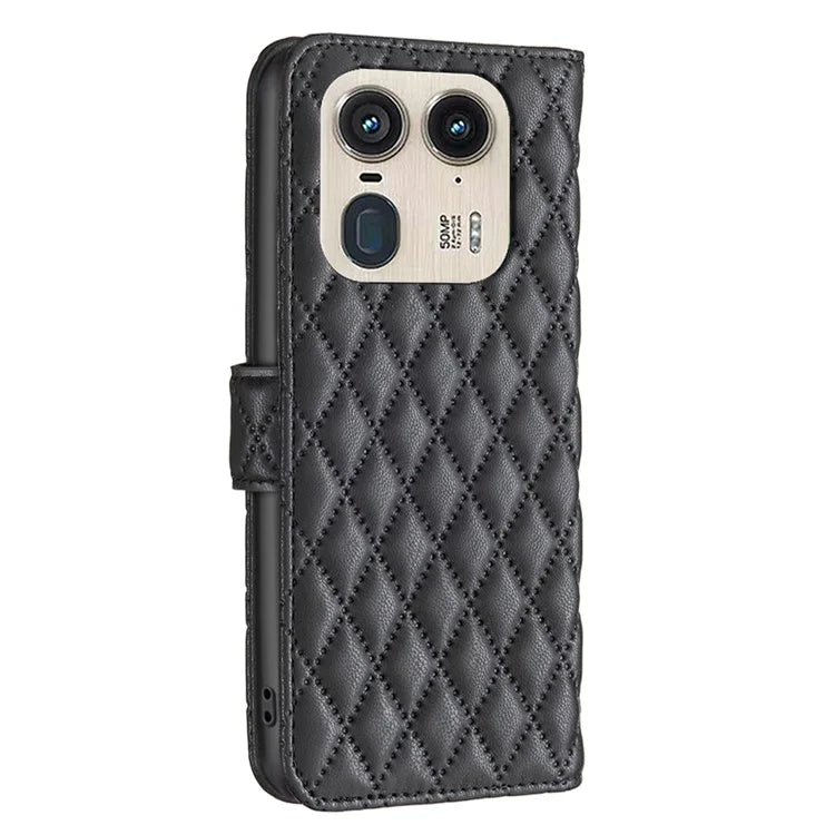 BINFEN COLOR BF Style-14 For Motorola Edge 50 Ultra 5G / Moto X50 Ultra 5G Case Rhombus Grid Folio Leather Cell Phone Cover
