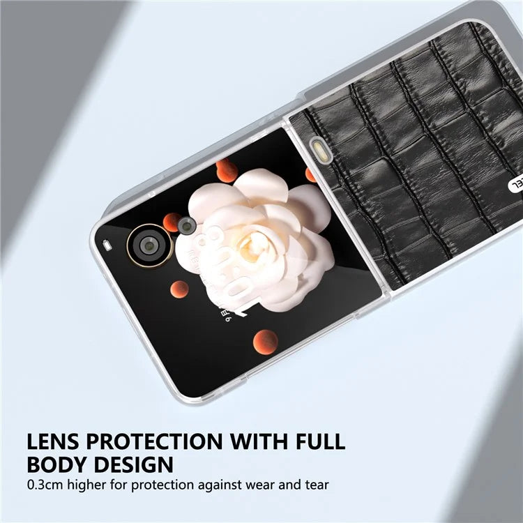 ABEEL For Honor Magic V Flip 5G Case Genuine Cow Leather+PC Phone Cover Crocodile Texture