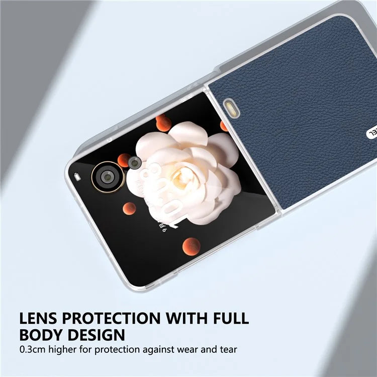 ABEEL For Honor Magic V Flip 5G Case Litchi Texture Genuine Cow Leather+PC Phone Cover