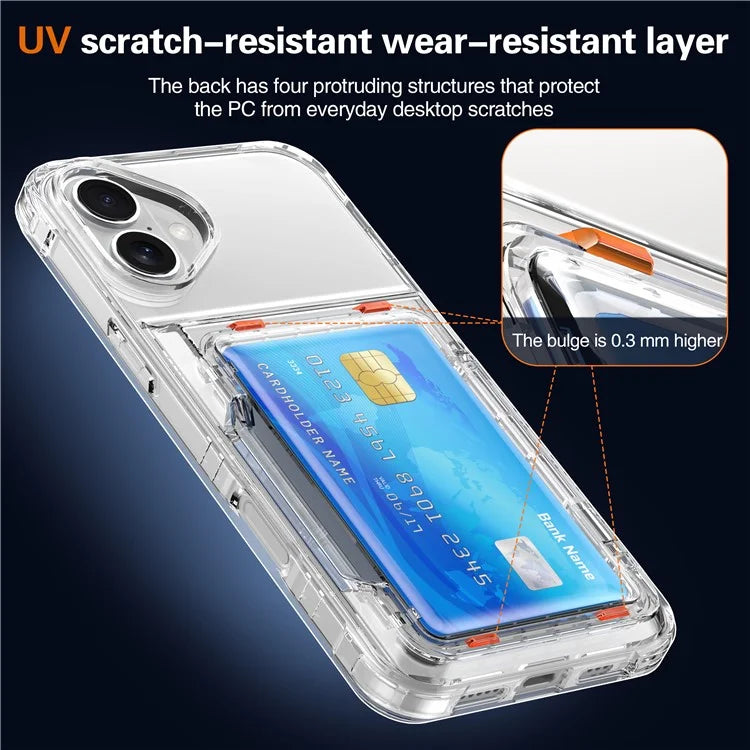 For iPhone 16 Case PC+TPU Phone Cover with Flip Kickstand Card Holder Black