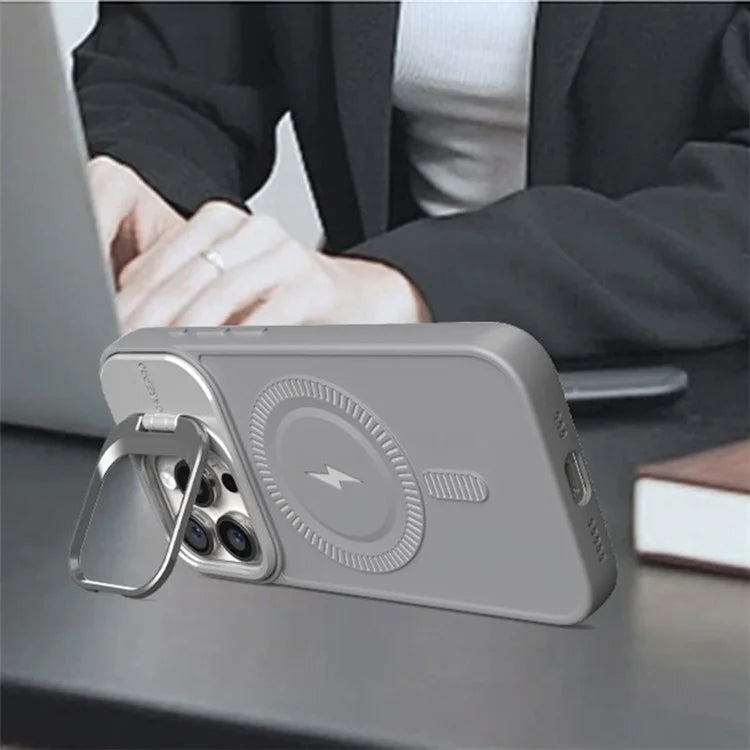 For iPhone 13 Pro Max Magnetic Case PC+TPU Phone Cover with Lens Frame Kickstand