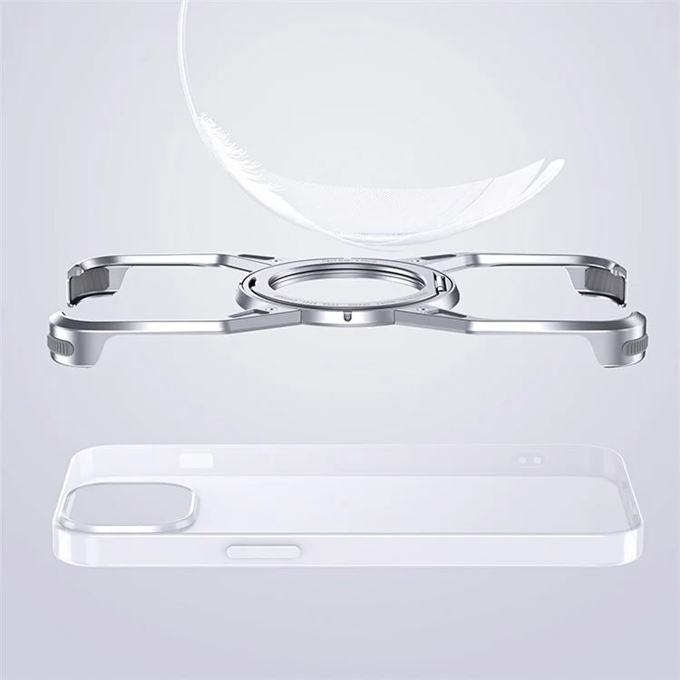 For iPhone 15 / 14 / 13 Bumper Case Frameless Aluminum Alloy Kickstand Phone Cover