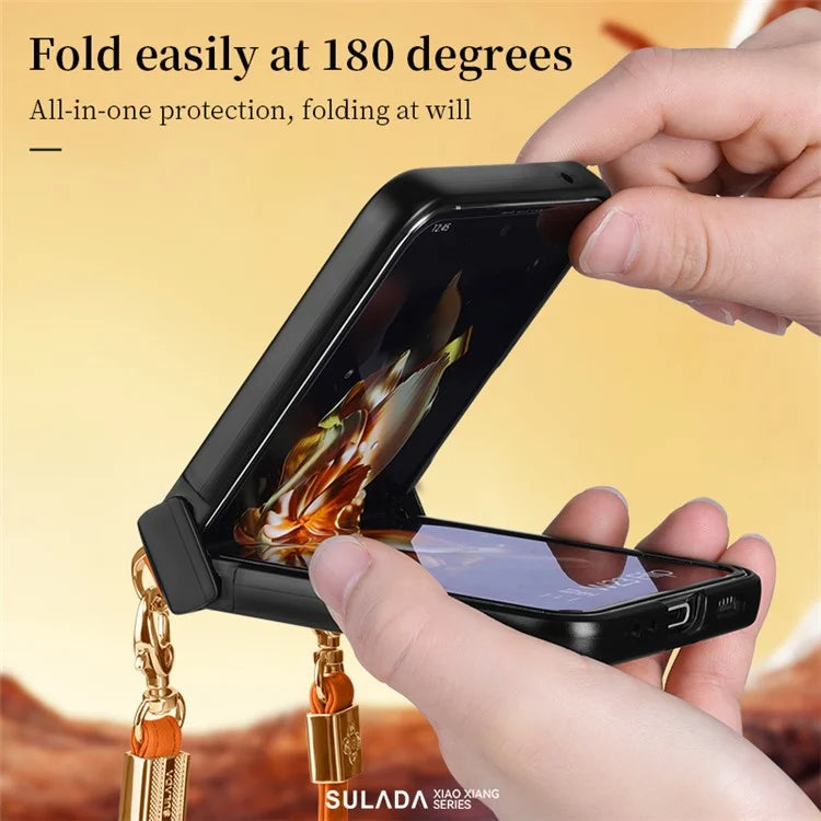 SULADA For Samsung Galaxy Z Flip6 5G Case Rhombus Leather+PC Phone Cover with Shoulder Strap