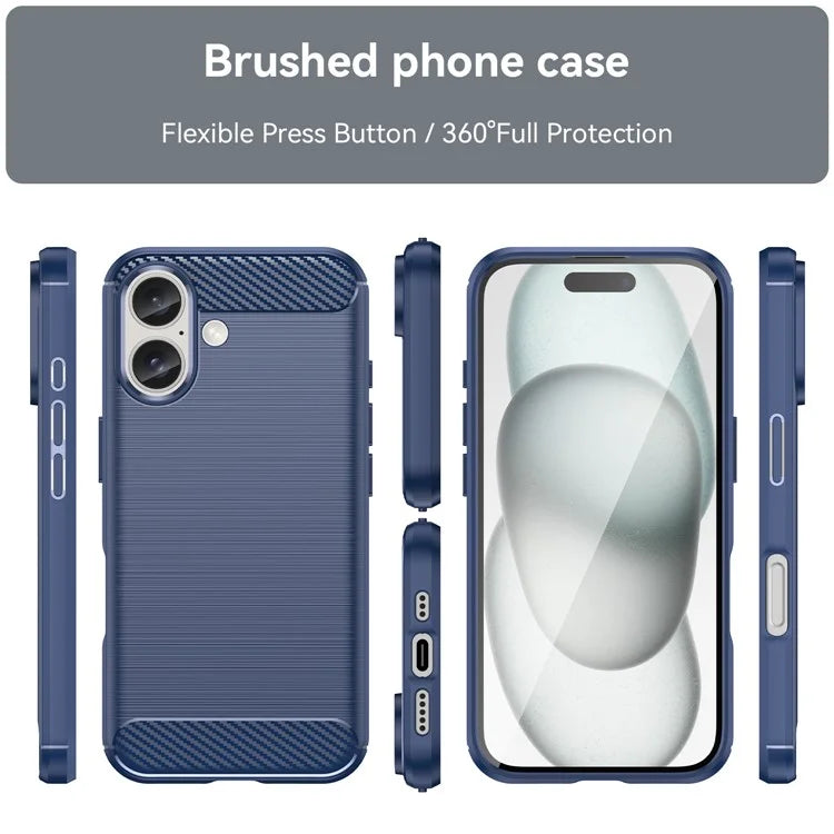 For iPhone 16 Case Brushed Soft TPU Phone Cover Carbon Fiber Texture