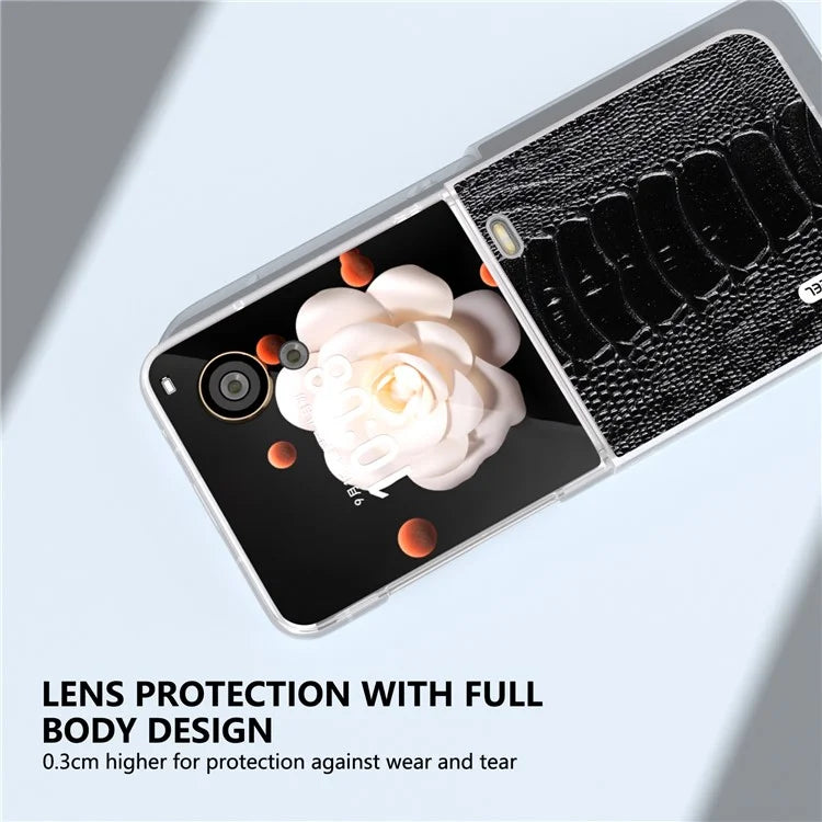 ABEEL For Honor Magic V Flip 5G Case Matte Frame Genuine Cow Leather+PC Phone Cover