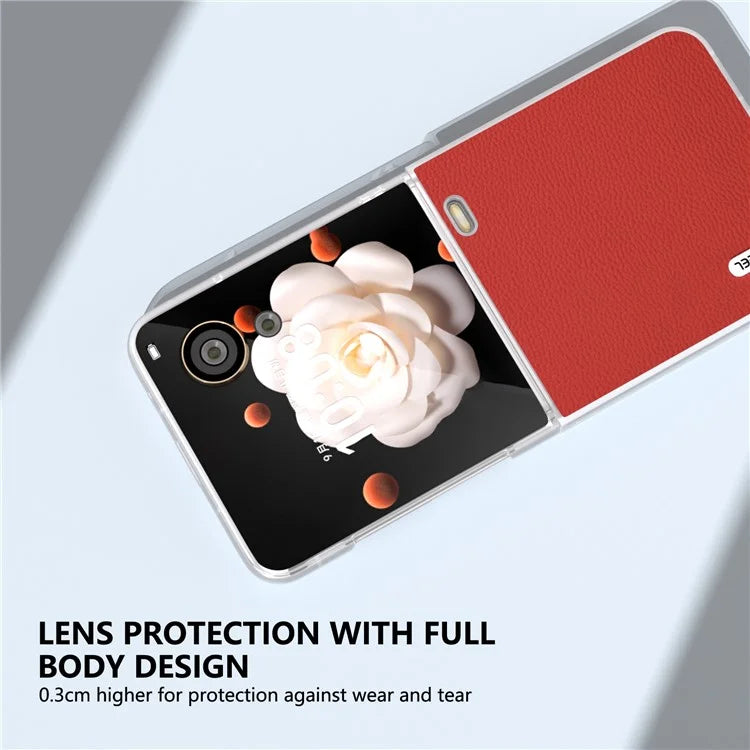 ABEEL For Honor Magic V Flip 5G Slim Case Matte Frame Genuine Cow Leather+PC Phone Cover