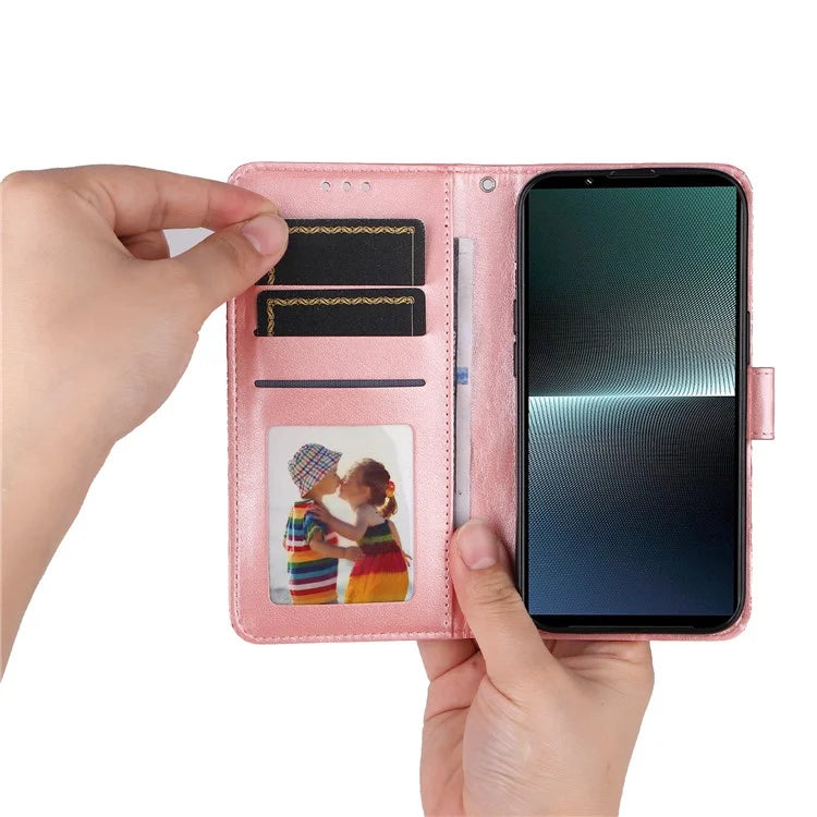 For Sony Xperia 1 V Case PU Leather Sunflower Imprinted Phone Cover