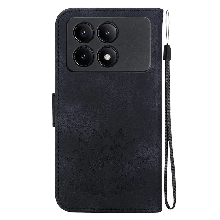 For Xiaomi Redmi K70E 5G / Poco X6 Pro 5G Case Leather Phone Cover Stand Hand Strap Lotus Pattern