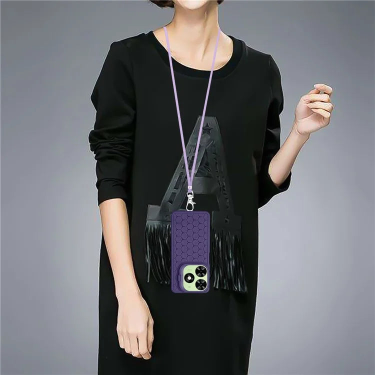 For TECNO Spark 20 Kickstand Case TPU Phone Cover with Lanyard