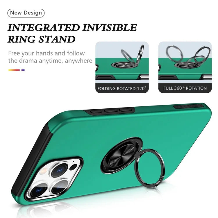 For iPhone 16 Pro Max Case with Ring Holder PC+TPU Anti-Scratch Phone Coverish Green