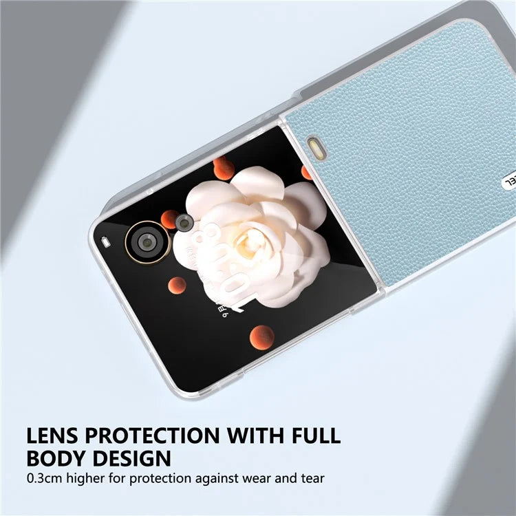 ABEEL For Honor Magic V Flip 5G Case Genuine Cow Leather+PC Phone Cover Litchi Texture Matte Frame