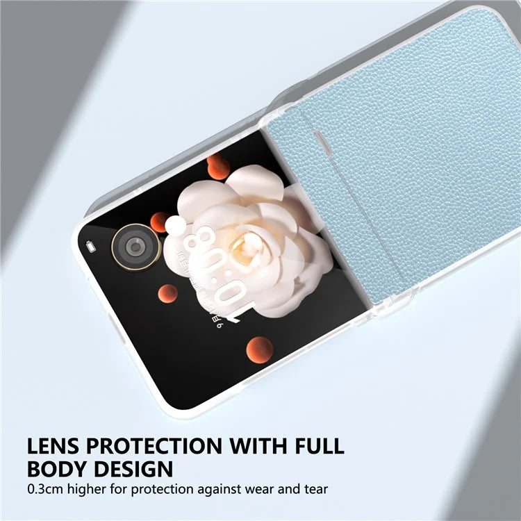 ABEEL For Honor Magic V Flip 5G Case Genuine Cow Leather Litchi Texture Back Cover Hinge Protection