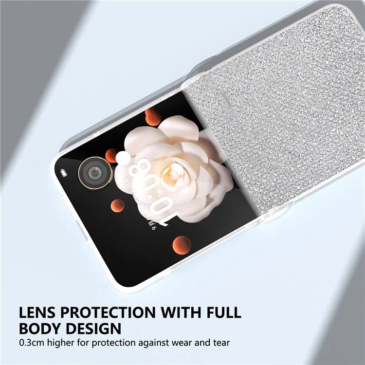 For Honor Magic V Flip 5G Case Hinge Protection Leather+PC Phone Cover Glitter Texture