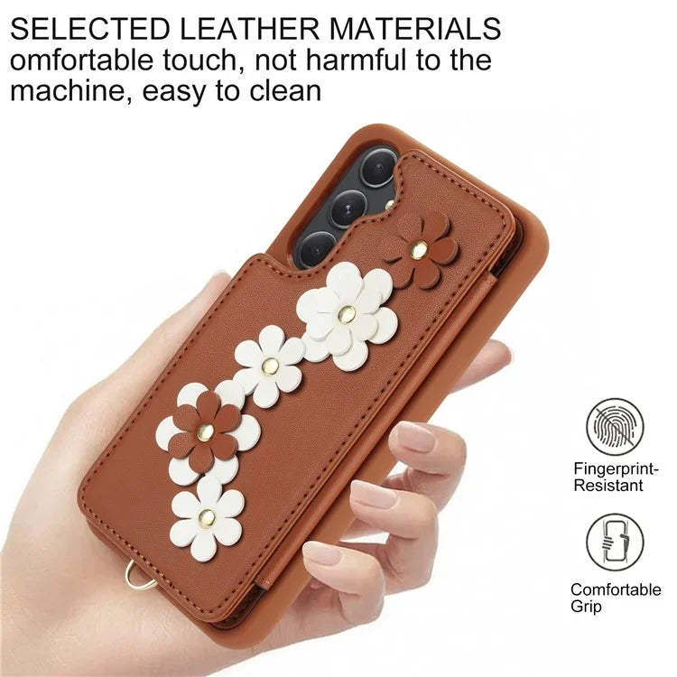 SY-001 For Samsung Galaxy A35 5G Case Card Holder Kickstand Leather Coated TPU Phone Cover
