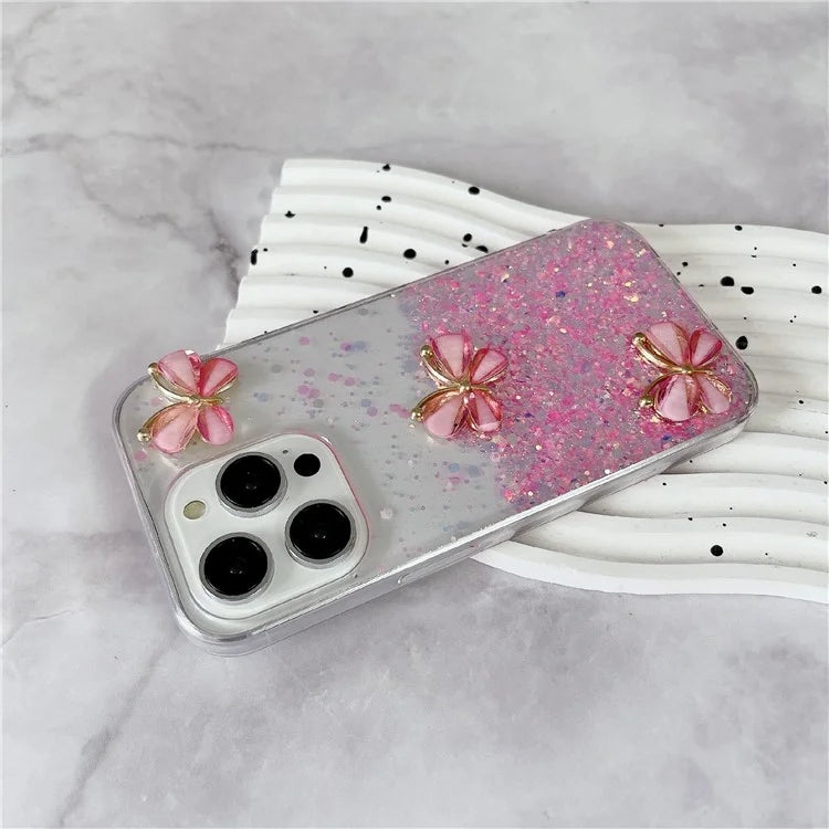 For iPhone 15 Pro Max Case Sequins Epoxy TPU Phone Cover Glow in The Dark