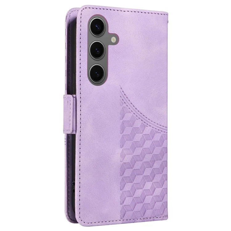 For Samsung Galaxy S24+ Case Wallet Leather Phone Cover Rhombus Starry Pattern