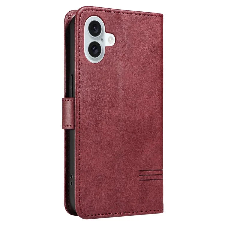 For iPhone 16 Plus Leather Case T-Shaped Lines Flip Phone Cover