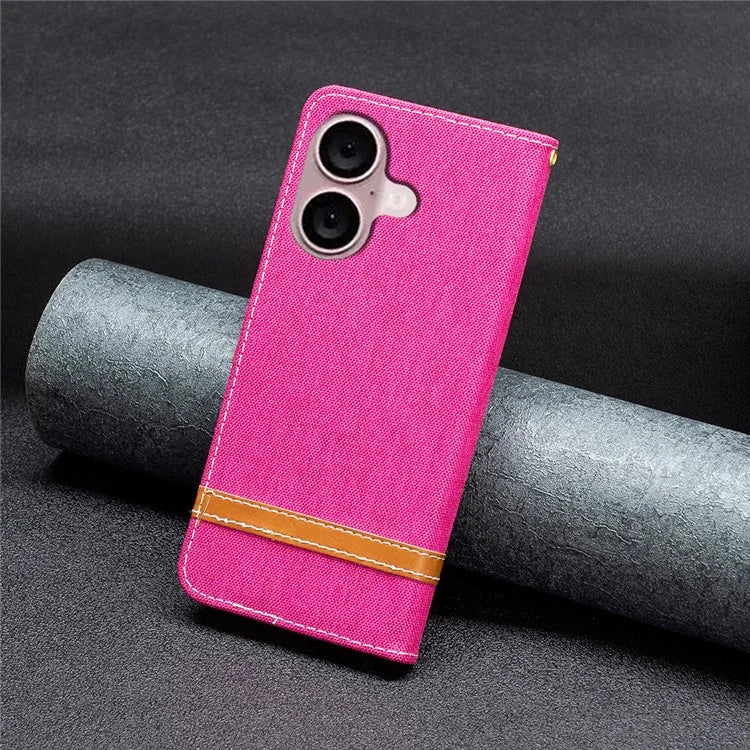 For iPhone 16 Plus Cell Phone Case Jeans Cloth Texture Leather Wallet Protective Cover
