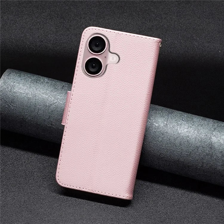 For iPhone 16 Case Drop Proof Wallet Litchi Texture Leather Phone Cover