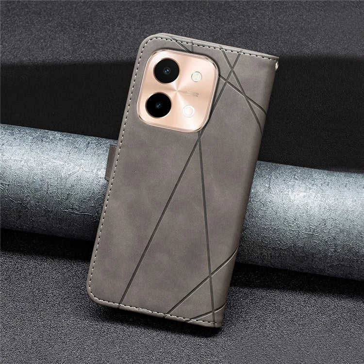 BINFEN COLOR BF05 For vivo Y28 4G Case PU Leather Wallet Geometry Phone Cover