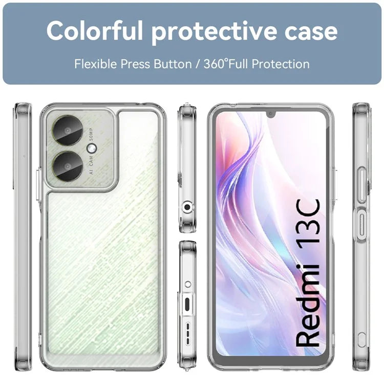 For Xiaomi Redmi 13C 4G / 5G / 13R 5G / Poco M6 5G Case Electroplated Buttons Clear Phone Cover (Big Rear Lens Hole)