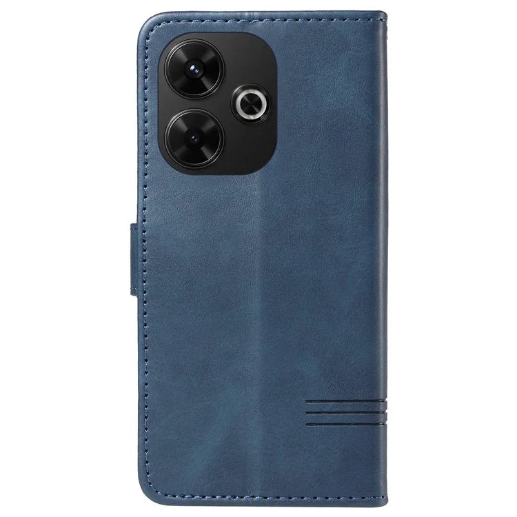For Xiaomi Redmi 13 5G / 13 4G Anti-Scratch Phone Case Imprinted Line PU Leather Cover Wallet with Wrist Strap