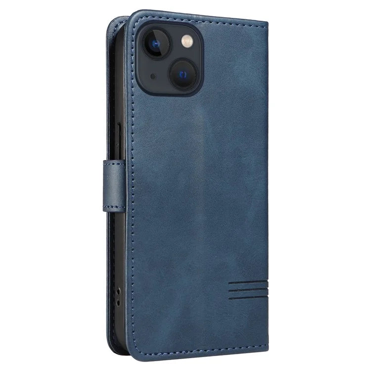 For iPhone 14 Case Lines Imprinted Flip Leather Wallet Phone Cover