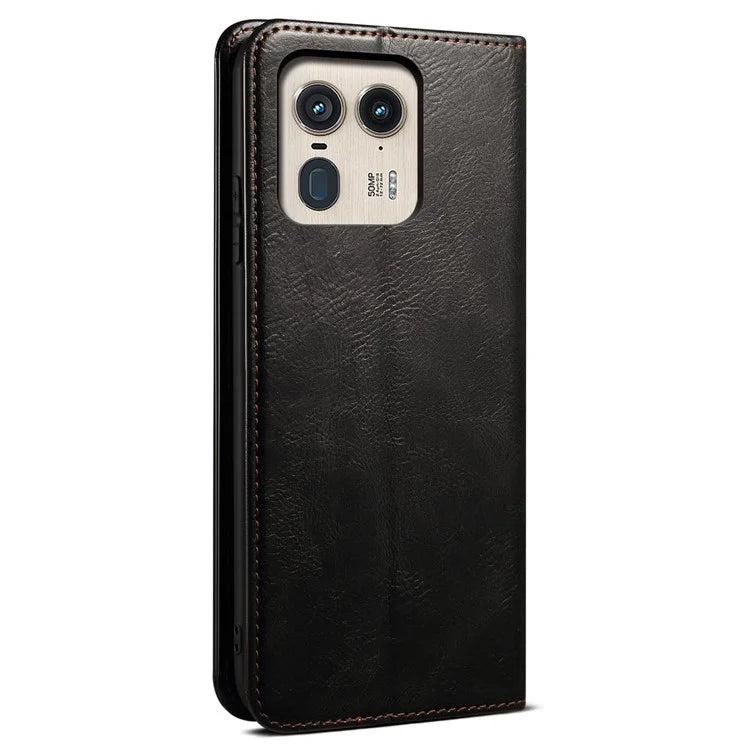 For Motorola Edge 50 Ultra 5G / Moto X50 Ultra 5G Case Flip Wallet Leather Phone Cover Waxy Crazy Horse Texture