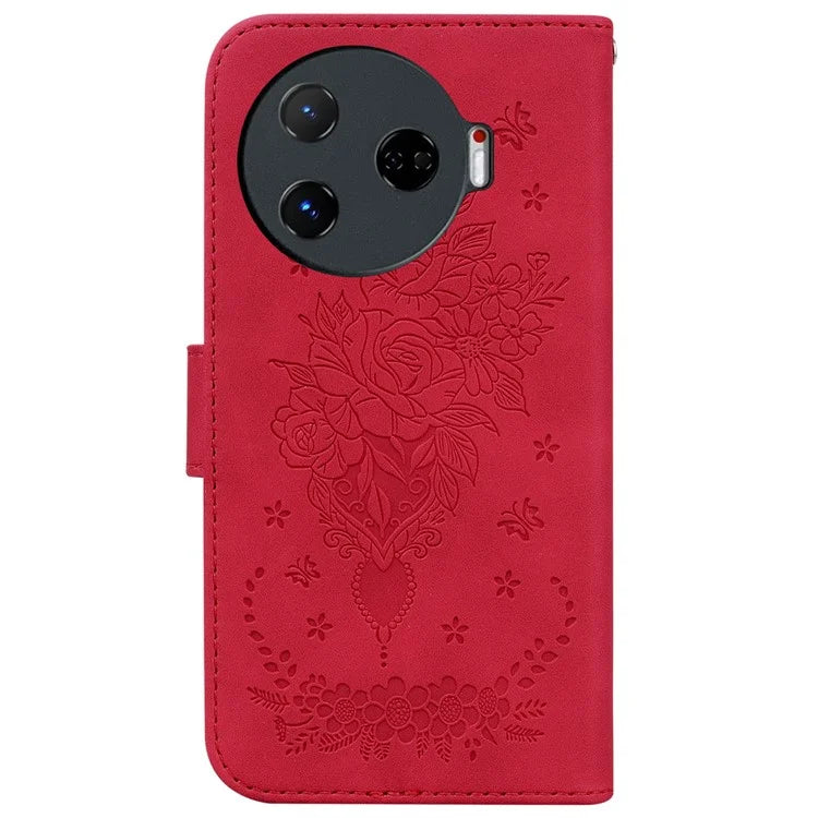 For TECNO Camon 30 Pro 5G Wallet Stand Case Butterfly Rose Imprint Leather Phone Cover