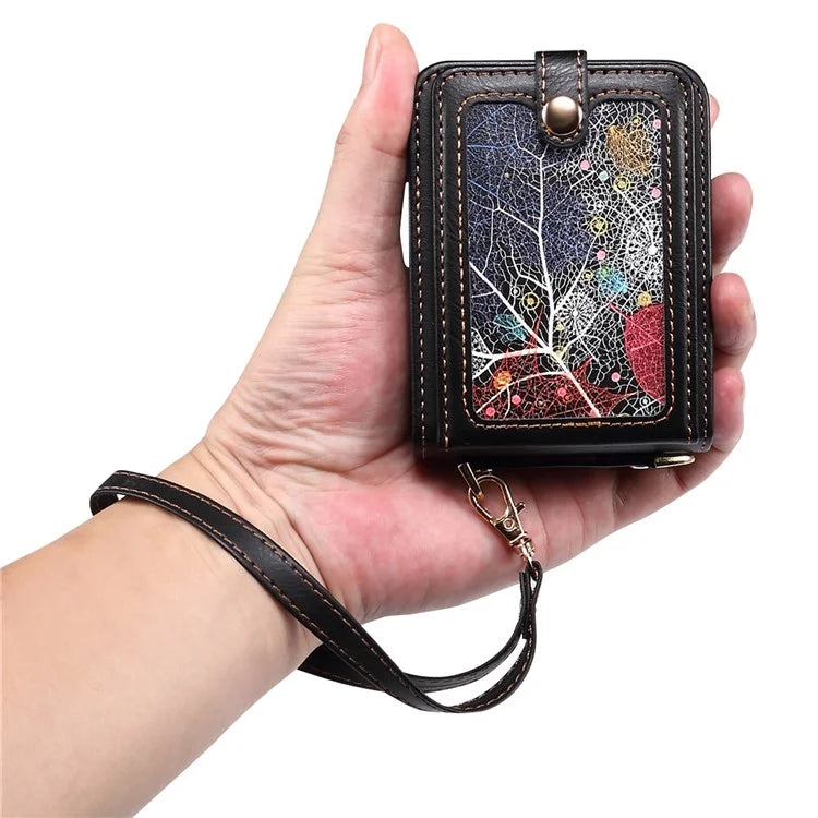 For Samsung Galaxy Z Flip6 5G Case Leather+PC Phone Cover with Card Holder Long Strap
