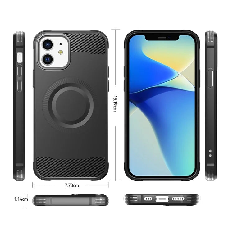 For iPhone 12 TPU Case Carbon Fiber Texture Phone Case Compatible with MagSafe