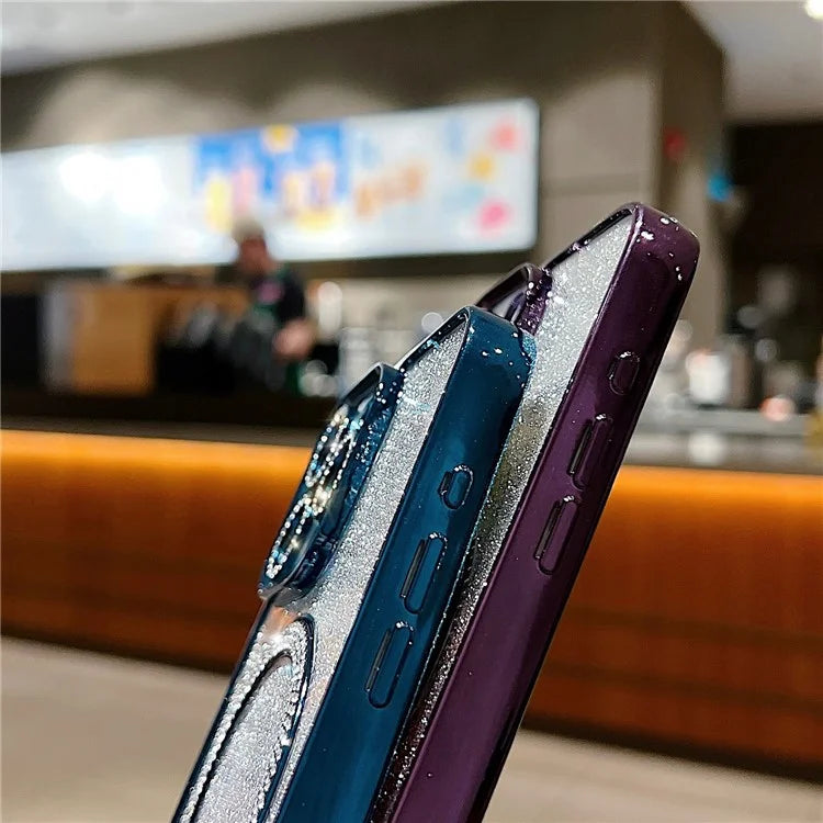 For iPhone 15 Pro Magnetic Case TPU + PC Glitter Sparkle Phone Cover