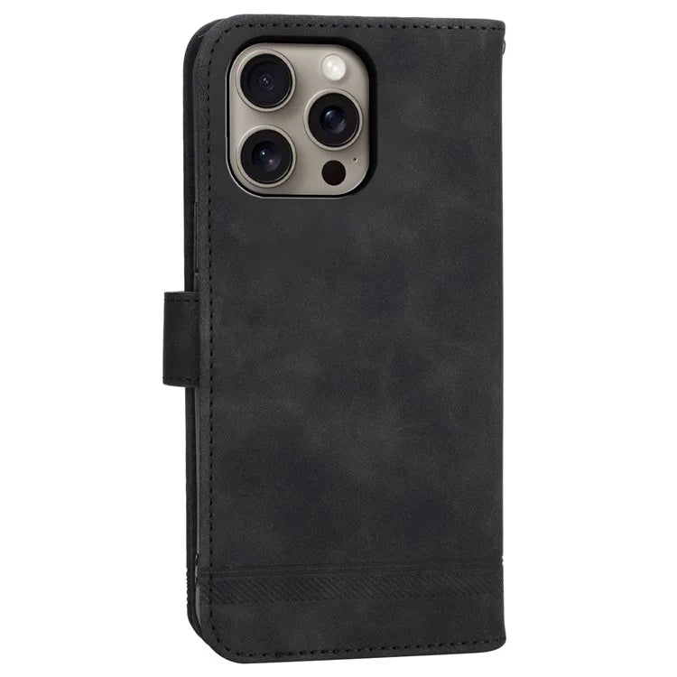 DIERFENG DF-03 For iPhone 16 Pro Max Wallet Case Anti-Drop Lines Imprinted Phone Cover
