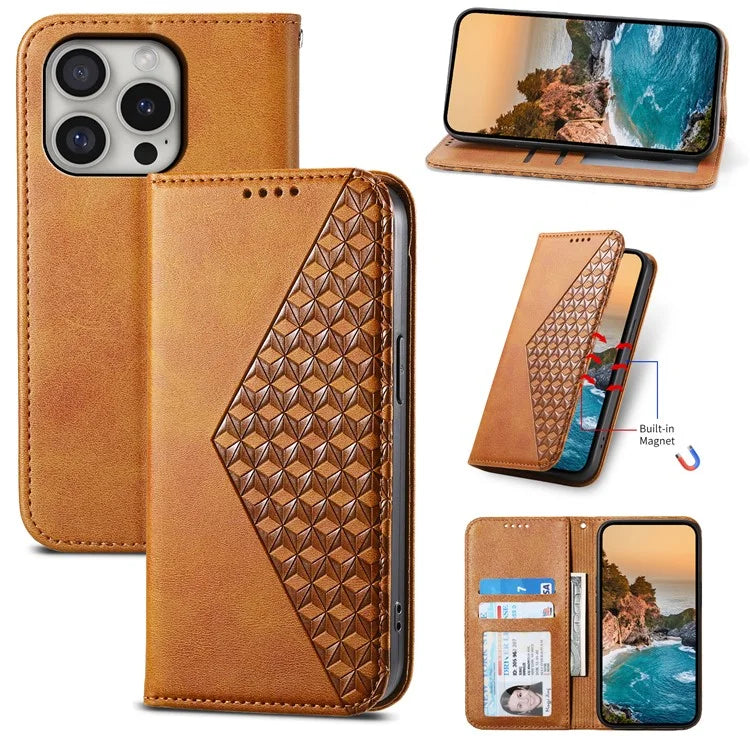 For iPhone 16 Pro Wallet Phone Case Imprinted PU Leather Flip Cover