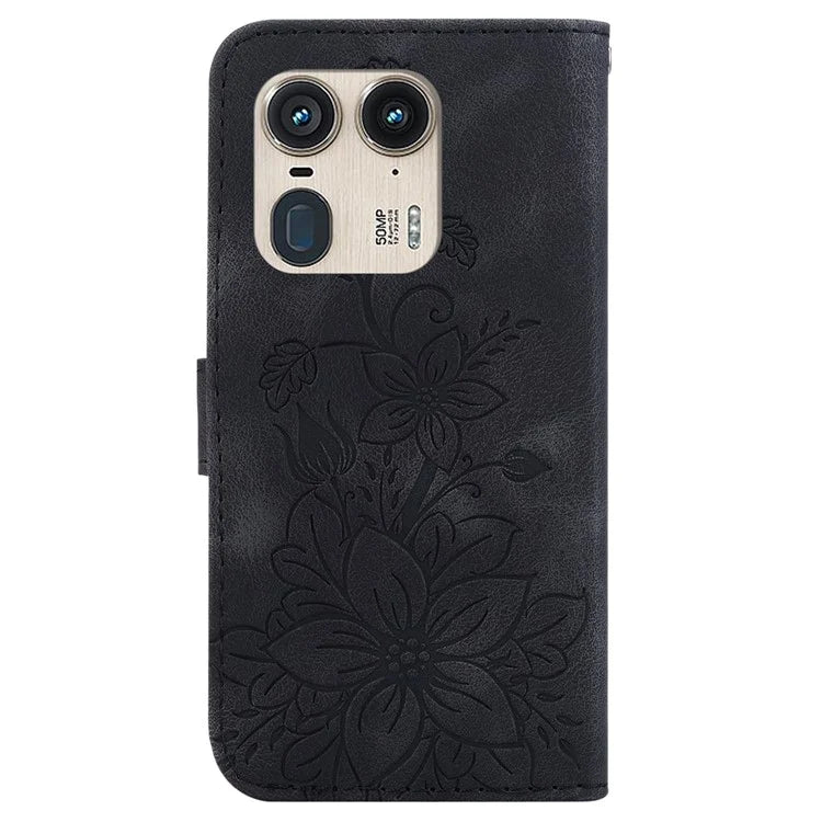 For Motorola Edge 50 Ultra 5G / Moto X50 Ultra 5G Phone Case PU Leather Wallet Cover Flower Imprinted